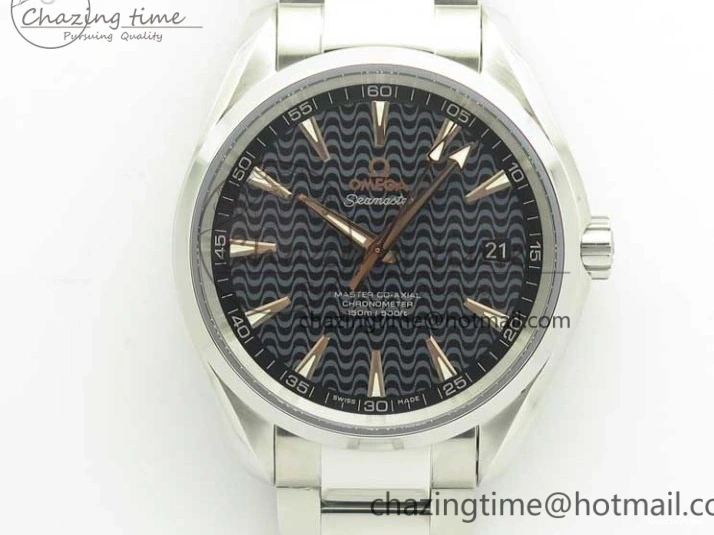 0524 FlexibleFit Aqua Terra 150M SS VSF 1:1 Best Edition Black Wave Textured Dial RG Hand on SS Bracelet A8500 Super Clone 8032